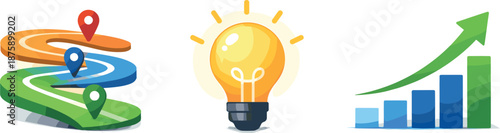 Sustainable Vision Icons. Future-proof thinking illustrated as sustainable vision system, three symbolic icons arranged