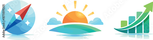 Future Progress Icons. Tomorrow-oriented thinking concept expressed as modern progress flow, three symbolic icons arranged