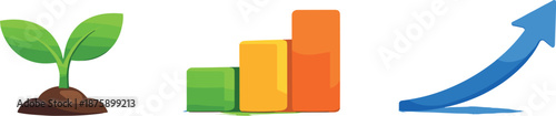 Sustainable Growth Icons. Balanced progress theme portrayed through clear sustainable growth symbols, three symbolic icons