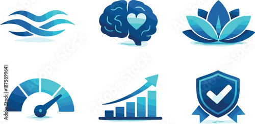 Psychological Wellness Symbols. Psychological wellness layout representing understanding and balance, six symbolic objects