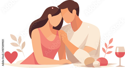 Modern Romance Essence. Elegant abstract figures sharing a quiet intimate moment, modern flat vector illustration representing the