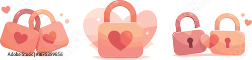Love Locks Unity. Abstract lock icons expressing unity and affection through modern composition, modern flat vector illustration