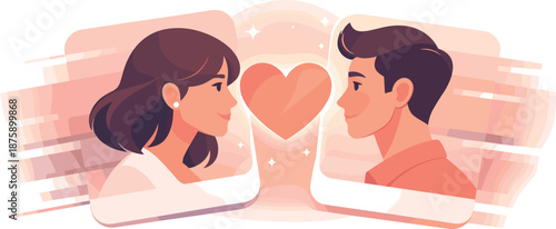 Swipe Match Avatars. Stylized avatars sliding past each other with a highlighted match moment, modern flat vector illustration