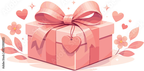 Romantic Gift Illustration. Decorative present infused with warmth, affection, and gentle celebratory emotion, modern flat vector