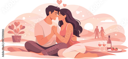 Tender Partnership Moment. Loving partnership moment suggested by gentle interaction and emotional balance, modern flat vector