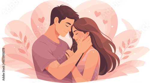 True Love. Quiet affectionate moment captured through gentle gestures and emotional sincerity, modern flat vector illustration