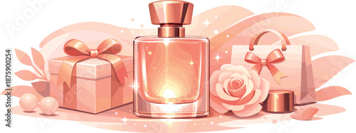 Elegant Perfume Display. Premium perfume presentation captured with glowing bottle, subtle sparkles, and gift-ready elegance,