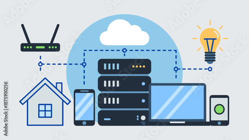 Digital Network Infrastructure with Cloud, Servers, and Connected Devices