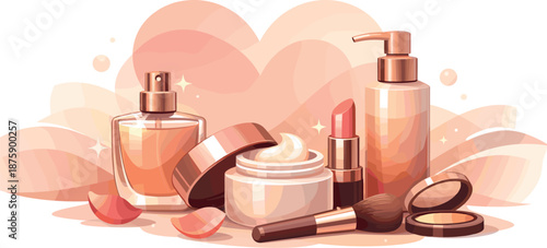 Elegant Beauty Glow. Premium beauty atmosphere captured through glowing cosmetic elements and soft emotional warmth, modern flat
