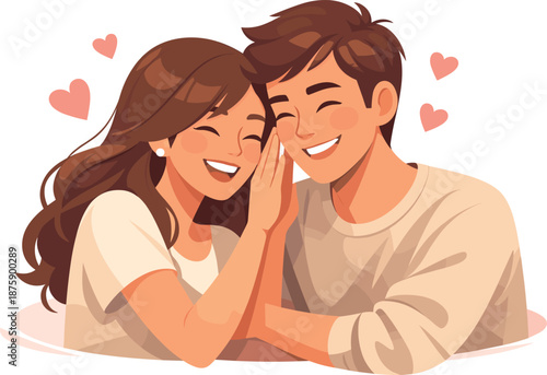 Playful Couple Illustration. Playful affectionate moment captured through close poses and cheerful expressions, modern flat vector