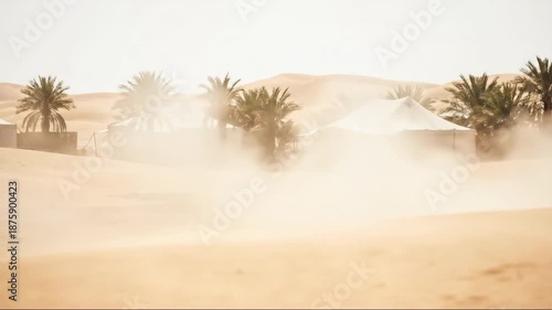 Serene Desert Glamping Camp Under Warm Sunlight