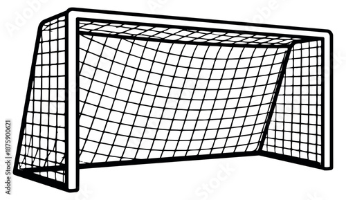 Line art illustration of a soccer goal depicting an empty net for sports activities