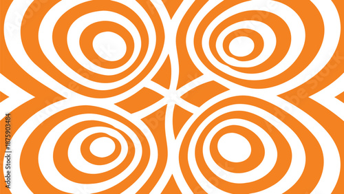 Vibrant orange and white mid century modern abstract pattern with curving concentric circles
