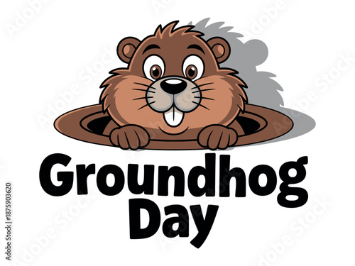 A cartoon groundhog peeking out of a hole on Groundhog Day