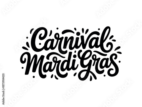 A colorful illustration of Carnival Mardi Gras text on a white background