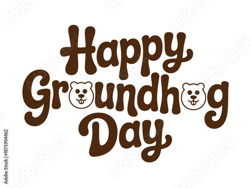 A playful graphic design celebrating Groundhog Day with cute bear illustrations