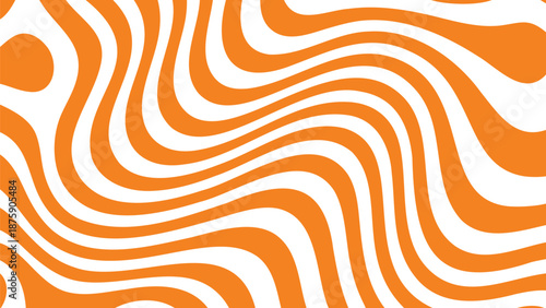 Vibrant orange op art background with wavy lines and white spaces abstract retro pattern