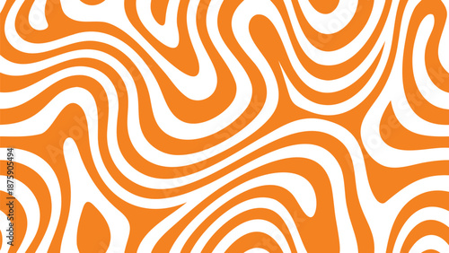 Vibrant orange and white abstract wavy pattern with swirling lines on a minimalist background