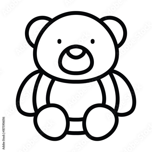 Outline illustration of a teddy bear toy using clean black lines without fill. Friendly and soft visual for childhood themes, kids education, and nursery-related designs.