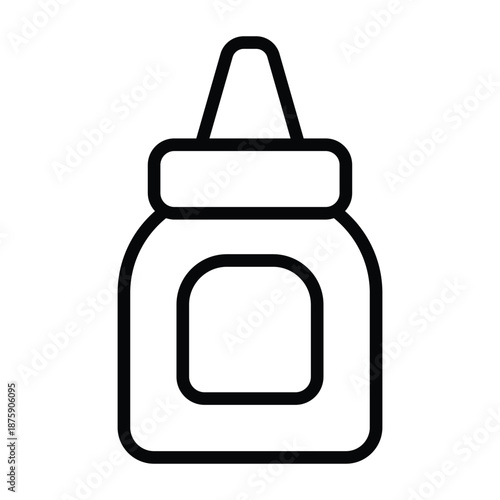 Outline illustration of a glue bottle with clean black strokes and no fill. Minimal education style suitable for school materials, kids activities, worksheets, and neutral white backgrounds.