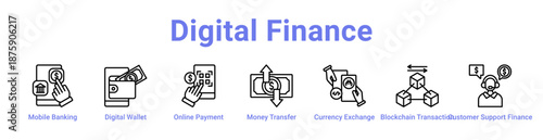 Digital Finance Icon Banner and Collection