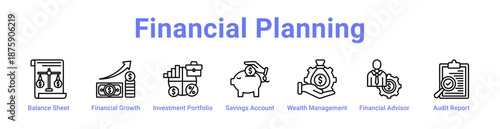 Financial Planning Icon Banner and Collection