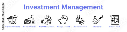 Investment Management Icon Banner and Collection