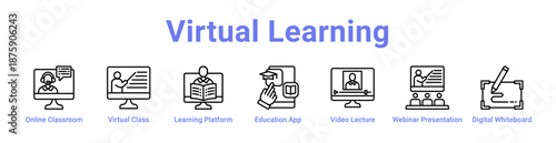 Virtual Learning Icon Banner and Collection