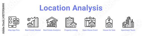 Location Analysis Icon Banner and Collection
