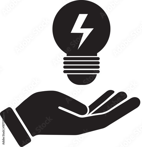 Hand Holding a Light Bulb with Lightning Bolt Icon
