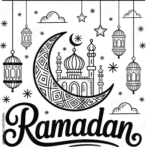 Vintage Christmas greeting card design featuring a vector illustration of a bird cage on an abstract background with birds and a silhouette of a city landmark church tower