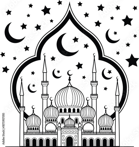 vector illustration of mosque in black background silhouettes