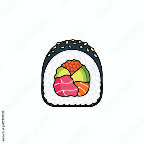 Illustration of Sushi Roll with Fresh Ingredients