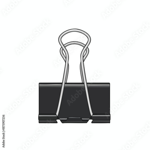 Black Binder Clip on White Background