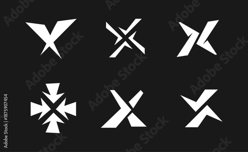 Abstract Geometric X Letter and Arrow Logo Design Set