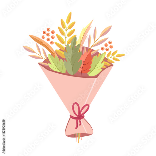 Autumn leaves bouquet. Vector Illustration for printing, backgrounds, covers and packaging. Image can be used for greeting cards, posters, stickers and textile. Isolated on white background.