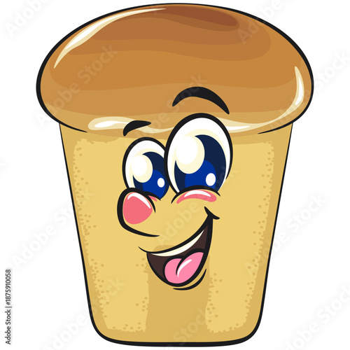 cute rum baba cake cartoon mascot character smiling vector illustration, work of hand drawn