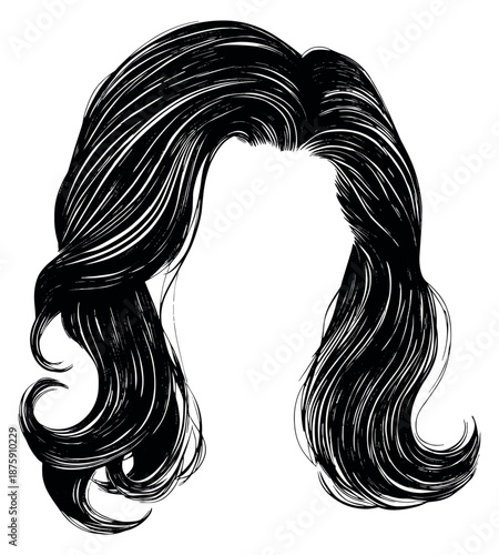 Line art illustration of a woman's hair depicting a classic hairstyle for beauty concepts