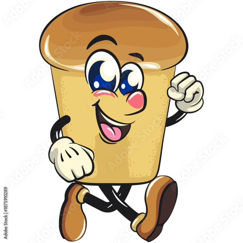 cute rum baba cake cartoon mascot character walking smiling vector illustration, work of hand drawn