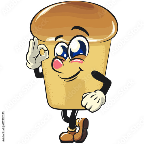 cute rum baba cake cartoon mascot character giving an okay sign with smiling vector illustration, work of hand drawn