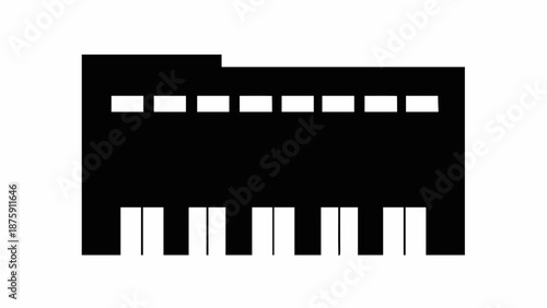 Vector illustration of a classic musical keyboard instrument, featuring black and white piano keys graphic art