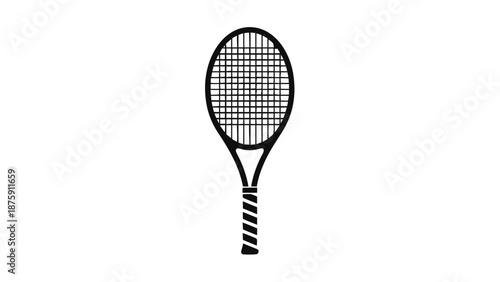 Vector illustration of a simple black and white tennis racket icon, perfect for sports design