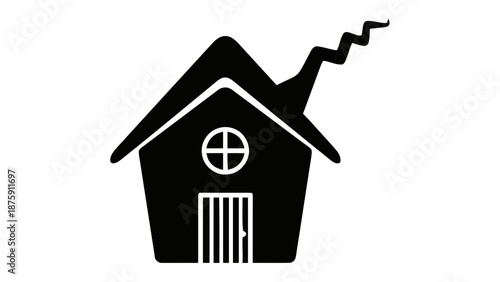 Vector illustration of a dark and eerie haunted house with a twisted chimney, perfect for spooky Halloween designs