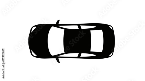 Vector illustration of a top-down black car silhouette, a simple graphic design element for transport