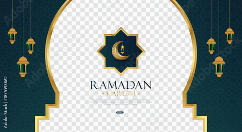 Ramadan greeting card template decoration with transparent background