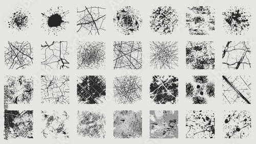 Collection of unique monochrome abstract textures and patterns for graphic design and backgrounds