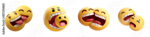 Crazy Funny 3D Emoji Faces Exaggerated Laughing Reaction Set Isolated on transparent background