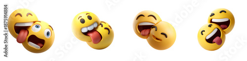 Funny 3D Emoji Faces Set Crazy Laughing Expressions Collection Isolated on transparent background