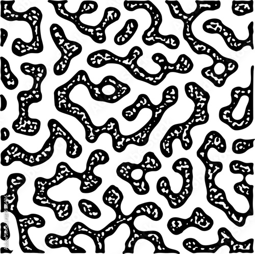 Random irregular black blob-like shapes on white background forming abstract decorative texture. Vector illustration for creative design use.