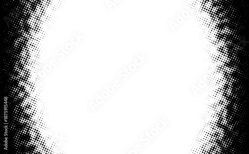 Grunge-style black halftone dots create vertical borders on both sides, fading into a clean white center for text or design.